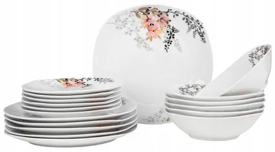 Produktbild von Tafelservice Prima Deco Azalia Porzellan 12 Personen 36-teilig weiß gemustert
