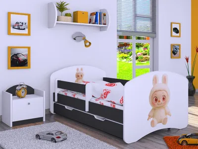 Zdjęcie produktu dla BDW, łóżko dziecięce z materacem, stelaż listwowy, szuflada, LABU, grafit, 160x80