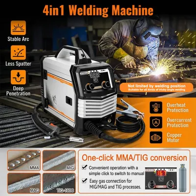 Immagine prodotto di Saldatrice multifunzione 4-in-1 MIG/MAG/TIG/MMA - Inverter sinergico - 7,3 kg