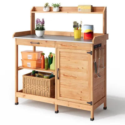 Obrázek produktu pro BEALIFE Pěstitelský stůl se spodní skříňkou 108 x 43 x 125 cm | Zahradní skříňka s pracovní deskou, policí na rostliny a výškově nastavitelnou policí | CC51