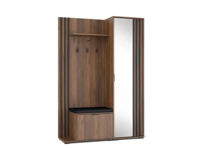 Produktbild von Garderobe mit Spiegeltür – Garderobenschrank – Flurgarderobe – Flurmöbel – NELLY – Artisan Eiche – 131 cm – Stilvolle Ordnung für Flur mit Sitzkissen