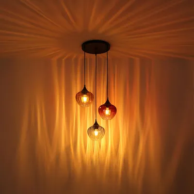 Produktbild von LED Pendelleuchte, Metall, Glas Amber Rot Blau, H 150 cm