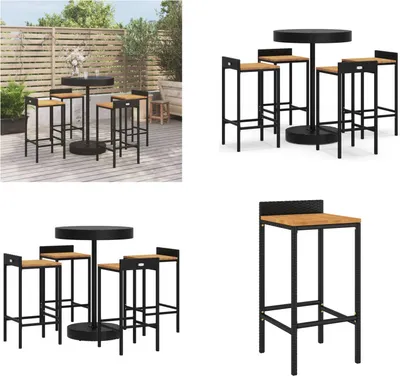 Produktbild von vidaXL 5 tlg. Gartenbar Set Schwarz Poly Rattan & Massivholz Akazie - Gartenbar Set - Gartenbar Sets - Garten Bar Set - Gartenbar