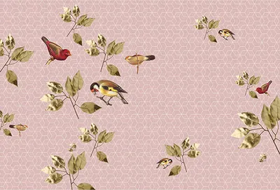 Produktbild von Tadessi Fototapete | Vögel | 4.00 m x 2.70 m | Rosa | Beige | Wandbild | Digitaldruck