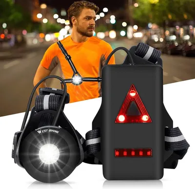 Productafbeelding van Hardlooplamp borst - 500 lumen - Verstelbare lichtbundel - Oplaadbaar via USB - Waterdicht - Knipperlicht achter