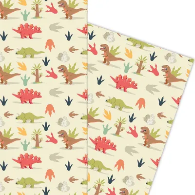 Produktbild von Dinosaurier Kinder Geschenkpapier für tolle Geschenke ,auf beige - G5848, 32 x 48cm