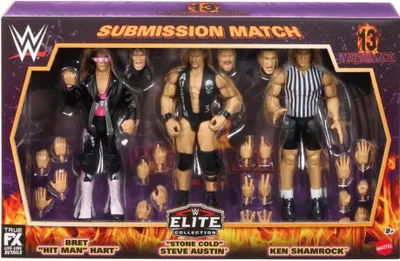 Produktbild von WWE Elite Legacy Submission Match 3 Actionfiguren und Zubehör, Set mit ca. 15 cm großen Sammelfiguren (Stile können abweichen), 8 Jahr(e), Mehrfarbig, Kunststoff
