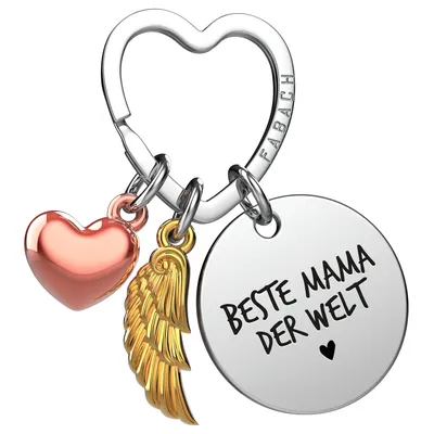 Produktbild von "Beste Mama" Schutzengel Schlüsselanhänger - Engelsflügel Herz Glücksbringer und Gravur Plättchen mit liebevoller Botschaft