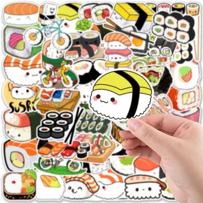 Produktbild von Go Go Gadget – 50 Aufkleber-Mix-Pack – für Fahrrad, Roller, Laptop, Skateboard, Koffer, Helm usw. – Bullet Journal – Junk Journal – Sushi