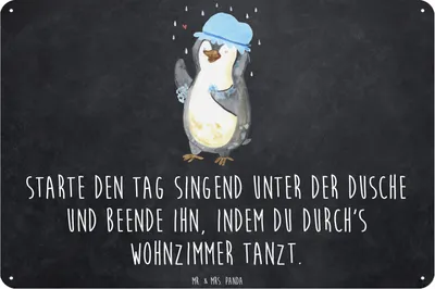 Produktbild von Mr. & Mrs. Panda Schild Pinguin Duschen DIN A3 - Kreidetafel - Geschenk, Wandbild, wandtafel, Lebensmotto, Duschkonzert, Dusche, Singen, Türschild, Pinguine, tafel