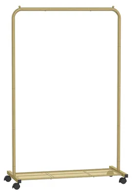 Zdjęcie produktu dla Wieszak na ubrania ze stali nierdzewnej w kolorze złotym, na kółkach – stabilny – 40,5 x 91 x 158 cm