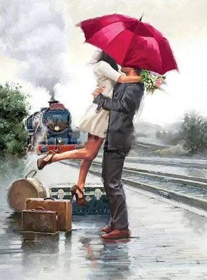 Produktbild von Diamantstickerei Verliebtes Paar, Bahnhof 45x60 cm