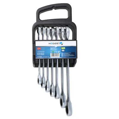 Produktbild von Schlüsselsatz 7-teilig Maul- Ringschlüssel 10-19mm Ratschenfunktion HT1R397 Schlüssel-Set