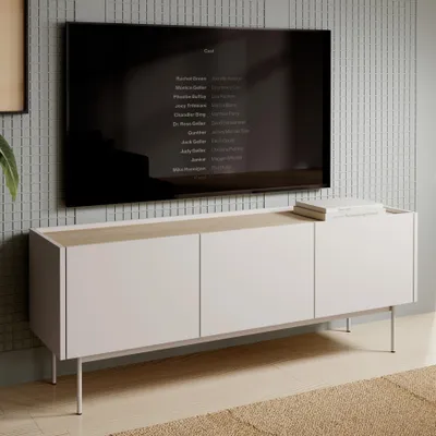 Produktbild von Modernes TV-Board LUMO RTV3D Kaschmir Matt Eiche Linea auf Metallfüßen Fernsehtisch Lowboard