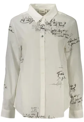 Image de Chemise longue à manches longues pour femmes, blanche, avec col italien et imprimé