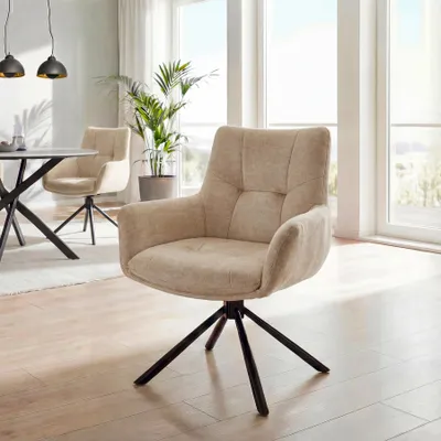 Produktbild von riess-ambiente Drehbarer Stuhl SIGNATURE beige schwarz Samt Metall 360° Taschenfederkern Armlehnen