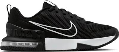 A studio shot of a black Nike sneaker with white accents.