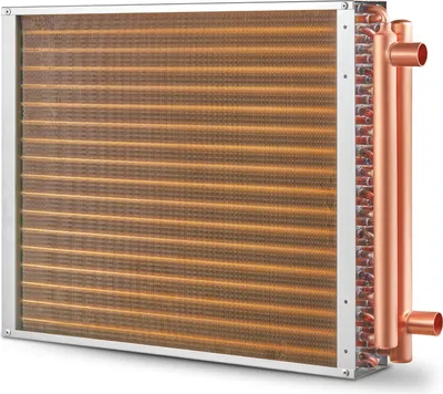 Produktbild von Wymiennik ciepła woda-powietrze SucceBuy, 18" x 20", 3-rzędowy, połączenia miedziane 3/8", 242 aluminiowe żebra. Idealny do zewnętrznych pieców na drewno, ogrzewania i chłodzenia budynków mieszkalnych oraz wymuszonego ogrzewania powietrznego