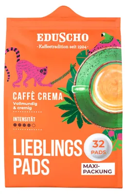 Produktbild von Eduscho Lieblingspads, Caffè Crema, 32 Pads Vollmundig und cremig, aromafrisch, Intensität 4/5, geeignet für alle Padmaschinen