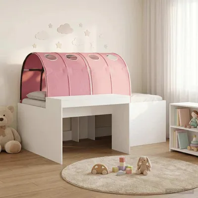 Zdjęcie produktu dla Maison Exclusive - Łóżko piętrowe z biurkiem dla dzieci, 3 sztuki, kolor biały i różowy