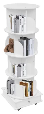 Immagine prodotto di Libreria girevole a 4 ripiani, finitura noce, con ruote, colore bianco