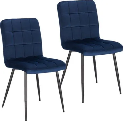 Image de Lot de 2 chaises de salle à manger en velours bleu, style moderne