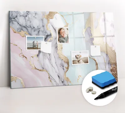 Produktbild von Magnetpinnwand Memoboard - Zubehörsatz - Schwarzer Marker + Schwamm + Magnete - 90 x 60 cm - Marmor