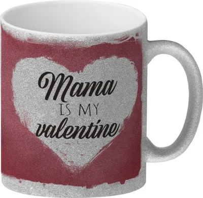 Produktbild von Mama is my valentine Glitzer-Kaffeebecher zum Valentinstag