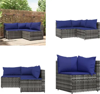 Image de vidaXL 3 pcs. Garden Lounge Set with Coussins Grey Poly Rattan - Garden Lounge Set - Garden Lounge Sets - Outdoor Lounge Set - Lounge Set Terrasse