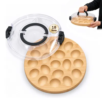 Eierablage für 18 halbe Eier mit Deckel, Bambus, 33x24x6,5 cm