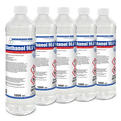 Produktbild von Ravensberger Chemie Bioethanol 96,6 % Premium Kaminbrennstoff für Tischkamin Ethanolkamin Brennstoff Gartenkamin und dekorative Feuerstellen - 5 x 1 L