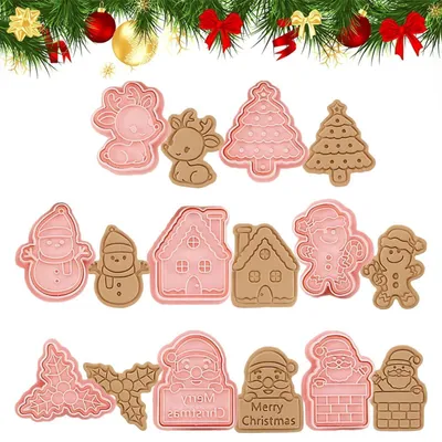Image de Jeu de découpoirs de Noël, 8 pièces, moules 3D pour biscuits et décoration de gâteaux