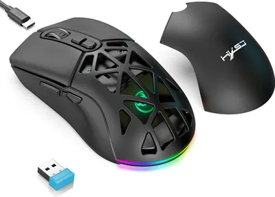 Image de HXSJ T26 Souris de jeu sans fil 2,4 G BT5.1 bi-mode rechargeable, 4800 DPI, souris de jeu réglable, lumière RVB, noir