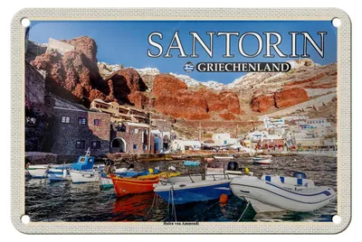 Produktbild von Blechschild Reise 18x12cm Santorin Griechenland Hafen von Ammoudi