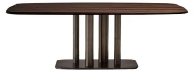 Ein Esszimmer.Tische.über_200_cm im Maß 220 x 110 x 74 aus Eukalyptus, Stahl. Farbe Silber, Braun