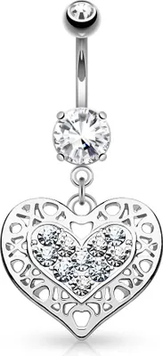 Produktbild von Bauchnabelpiercing Herz Heart Anhänger Strass Zirkonia Kristall Autiga® silber