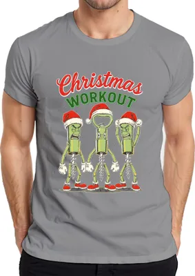 Produktbild von Christmas Workout Korkenzieher Flaschenöffner Wein Weihnachten Herren T-Shirt, Grau, M