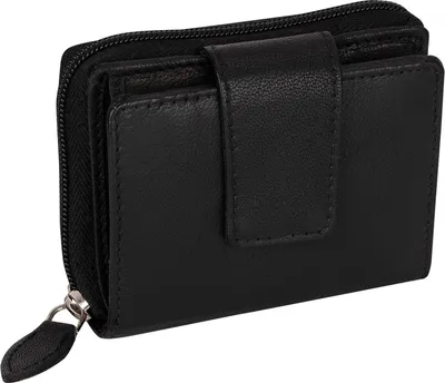 Produktbild von Kleine RFID Damen Geldbörse Kompakt Portemonnaie Mini Damenbörse Echt Leder SCHWARZ