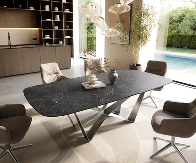Produktbild von DELIFE Esstisch Edge Boot 240x120 cm Keramik Laminam® Nero Greco Anthrazit Spider Flachstahl Edelstahl