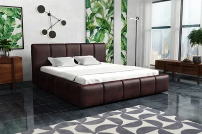 Produktbild von Polsterbett Bett Doppelbett GENUA Stoff 160x200cm Stoff Gobi Dunkelbraun