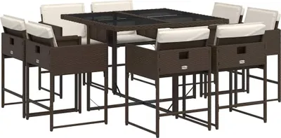 Produktbild von vidaXL 9-tlg. Garten-Essgruppe mit Kissen Braun Poly Rattan