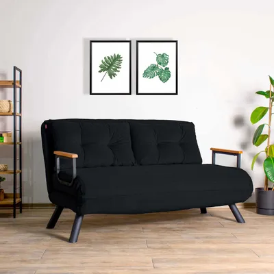Produktbild von Hanah Home, Sando 2-Seater - Black, Schlafsofas, 2-Sitzer-Schlafsofa, Schwarz, Polyester, 133 x 78 x 78 x cm