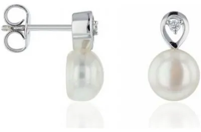 Produktbild von Luna-Pearls - 312.1547 - Ohrstecker - 585 Weißgold - Brillant H/SI 0,03 ct. - Süßwasser-Zuchtperle 7-7.5 mm