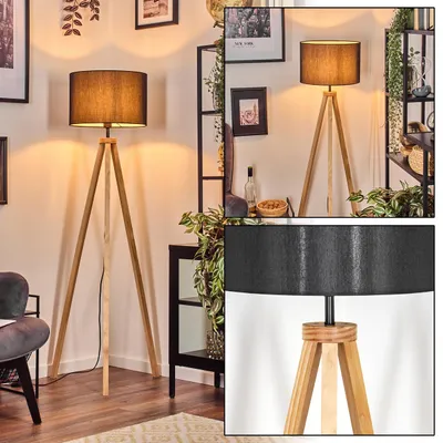 Produktbild von Tubione Stehlampe aus Holz/Metall mit Schirm aus Stoff (Ø 38 cm)