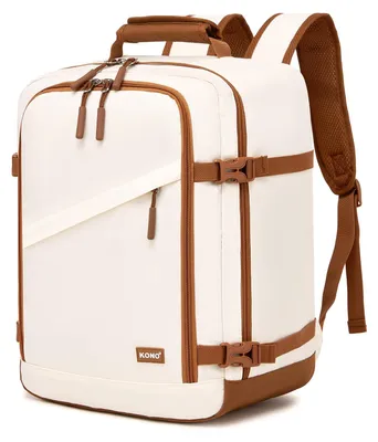 Produktbild von KONO Ryanair Handgepäck 40x30x20, Handgepäck Rucksack, Kabinenrucksack für Flugzeug, Reiserucksack mit 180° Öffnung, Organizerfach, Gepäckgurt und Atmungsaktivem Rücken (40 x 30 x 20 cm, Beige/Braun)
