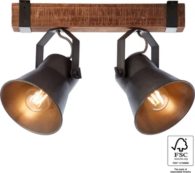 Produktbild von BRILLIANT Deckenstrahler Plow | industrielle vintage Deckenleuchte |  Metall/Holz |  Schwarz/stahl | 2x E27 max. 10 W