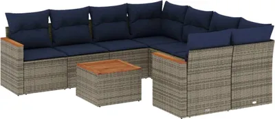 Produktbild von vidaXL 9-teiliges Gartensofa-Set mit Kissen, grau, Polyrattan
