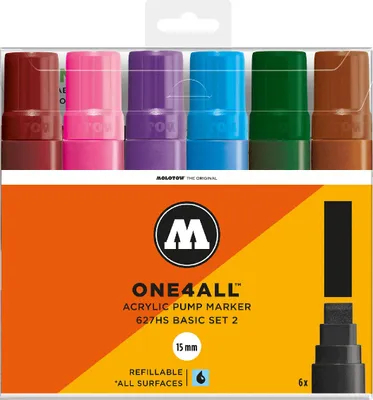 Produktbild von Molotow Acrylmarker ONE4ALL ACRYLIC 627HS 6er Etui, 15 mm, Basic Set 2
