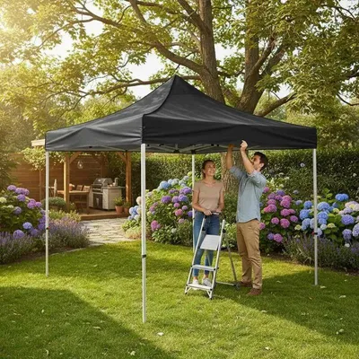 Produktbild von Pavillon Dach - Ersatzdach 3 x 3 m - 270 g/m² Oxford Gewebe - Wasserdichtes PVC - UV-Schutz - Schwarz