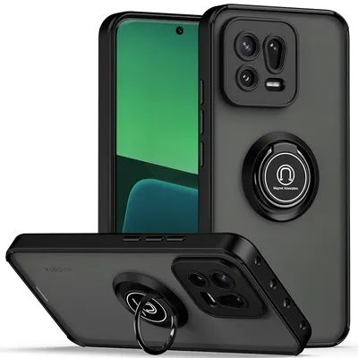Immagine prodotto di Custodia per Xiaomi 13 opaca traslucida in TPU con supporto ad anello e supporto Nero